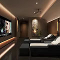SPA Sauna Interior With Comfortable Lounge Seats And Relaxation Lighting Design