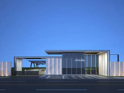 Modern Entrance Gate Design With Glass Panels Metal Structure And Illuminated Lighting 3d model