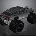 Silver Modified Monster Truck With Large Tires And Roof Rack Equipment