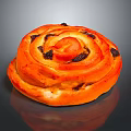 Golden Orange Sweet Spiral Roll With Raisins Shiny Surface On Dark Background