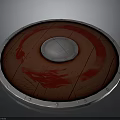 Viking Style Round Shield With Wooden Red Patterned Surface And Silver Metal Dome Rivets