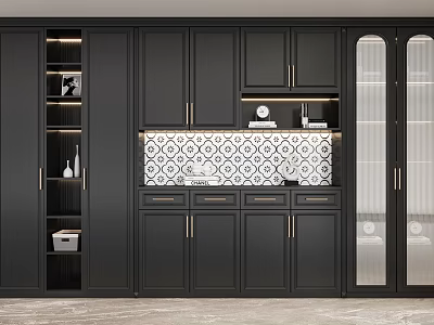 Modern Black Wine Cabinet With Glass Doors Built-in Lighting And Storage Space 3d model