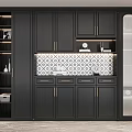 Modern Black Wine Cabinet With Glass Doors Built-in Lighting And Storage Space