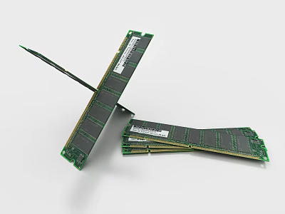 Computer Memory Modules With Green Circuit Boards And Multiple RAM Sticks 3d model