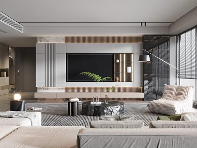 Modern Living Room Interior Design With TV Wall Sofa Coffee Table And Plant 3d model