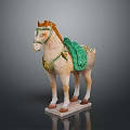 Traditional Ceramic Horse Statue With Green Saddle Orange Mane And Square Base