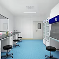 Modern Laboratory Interior With Blue Flooring White Cabinets Lab Benches And Fume Hood