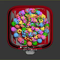 Pink Gumball Machine With Colorful Gumballs And Yellow 1F Label