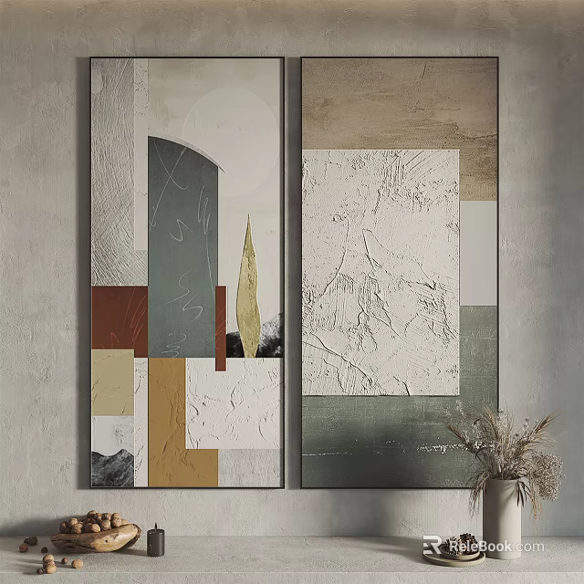 Modern Abstract Wall Decor With Geometric Shapes Textured Surfaces And Neutral Tones 3d model