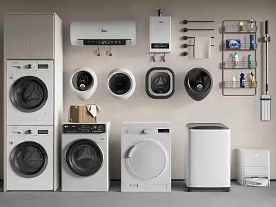 Modern Washing Machines With Different Designs And Functions For Home Appliances 3d model