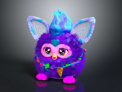 Cute Purple Fluffy Game Movie Character With Large Ears Colorful Decorations And Pink Feet 3d model