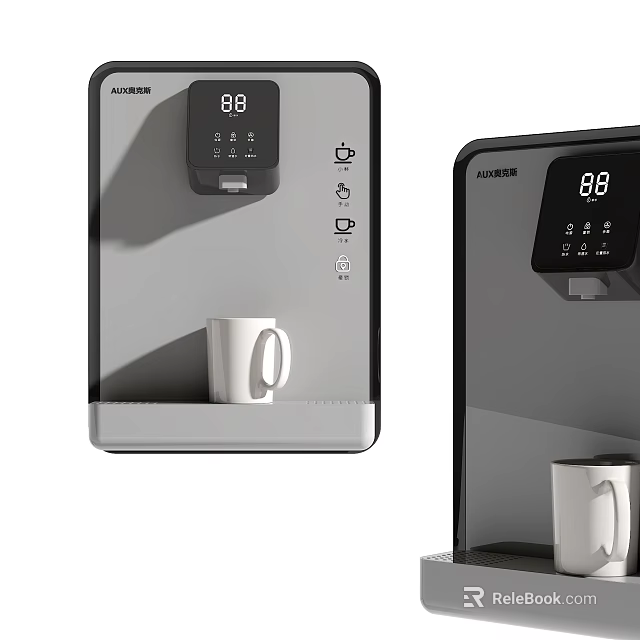 AUXEER Instant Hot Water Dispenser Kitchen Appliance with Digital Display and White Mug 3d model 