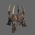 Dark Fantasy Spiked Horned Tower With Wooden Structure And Decorative Carvings