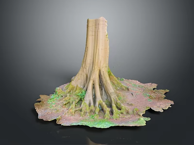 Natural Wooden Stone Decorative Stump With Intricate Roots And Textured Base 3d model