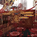 Traditional Chinese Banquet Hall Elegant Interior With Red Lanterns Carved Decor And Round Tables
