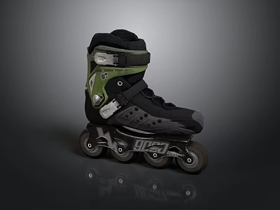 Stylish Black And Green Inline Skates With Comfortable Straps And Durable Wheels 3d model