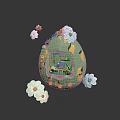 Green Egg Shaped Mini Computer With Flower Leaf Decorations Small Pink Screen And White Flowers 3d model