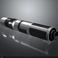 Cylindrical Metallic Weapon With Black And White Striped Tubular Design And Circular Opening