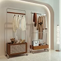 Clothing Display Racks with Hanging Clothes Wooden Drawers Stuffed Toy and Shopping Bag on Wheels