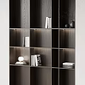 Modern Wooden Bookcase With Layered Shelves Books Table Lamp And Decorative Vase