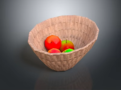 Healthy Fresh Colorful Fruits in Woven Basket with Apples and Peaches 3d model