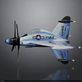 Aerospace Model Aircraft With Blue White Paint US Navy Logo Star Emblem And Propeller Design