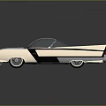 Vintage Classic Car With Streamlined Body Open Top Tail Fins And Shiny Finish