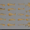 Golden Fish Skeleton Illustrations With Various Shapes And Artistic Designs