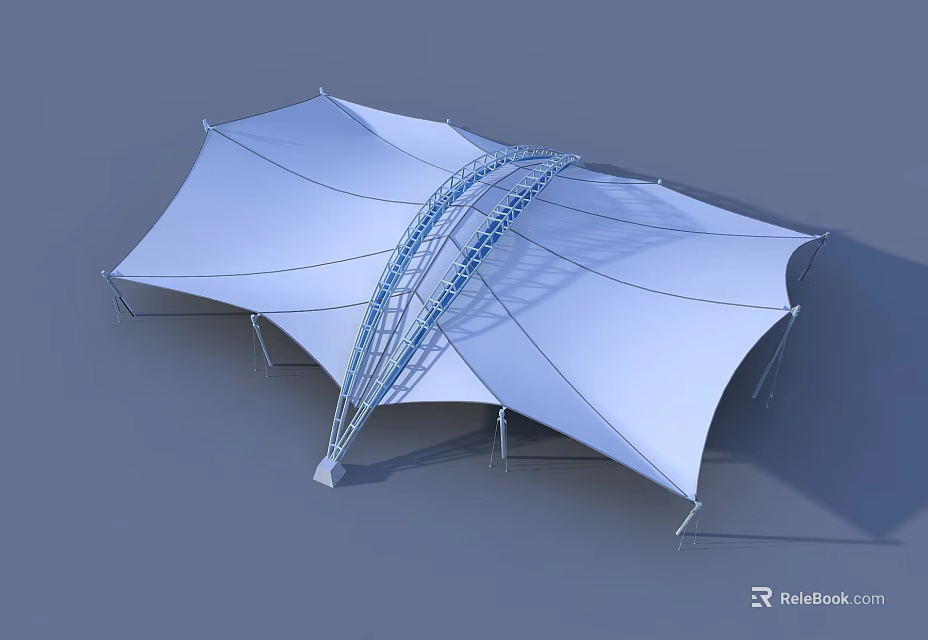 White Tensile Membrane Architectural Canopy With Metal Support Structure Design 3d model 