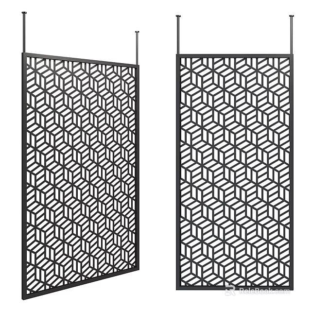 Modern Metal Partition With Geometric Cube Pattern Interior Design 3d model 