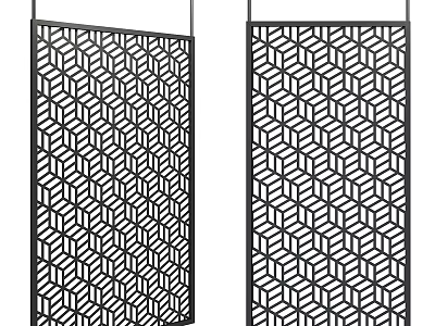 Modern Metal Partition With Geometric Cube Pattern Interior Design 3d model