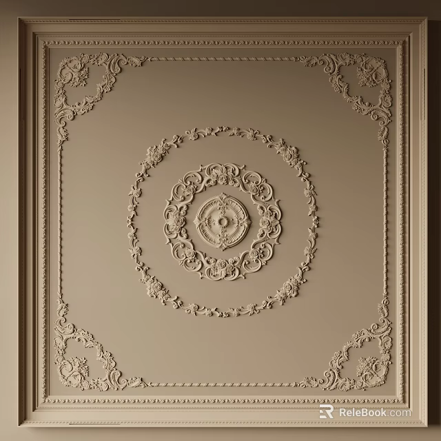Ornate Ceiling Design With Circular Central Decor And Carved Edge Details 3d model
