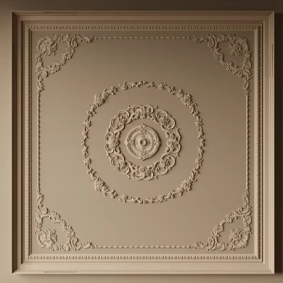 Ornate Ceiling Design With Circular Central Decor And Carved Edge Details 3d model
