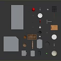 Blue Metal Kitchen Worktables With Various Cooking Utensils Plates Bowls And Tools