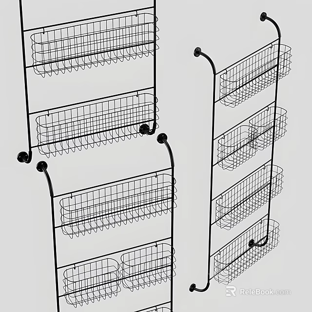 Iron Multi Tiered Storage Rack With Wire Baskets For Home Organization 3d model 