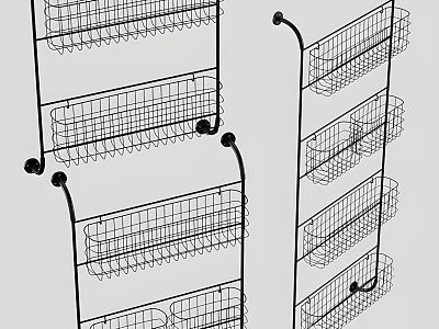 Iron Multi Tiered Storage Rack With Wire Baskets For Home Organization 3d model