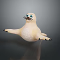 White Seal Toy Figure With Blue Eyes Black Paws On Dark Reflective Background