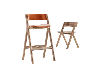 Modern Wooden Bar Stools With Leather Cushion And Different Sizes Design 3d model