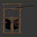 Ancient Medieval Siege Engine With Wooden Frame Chain Mechanism And Spikes