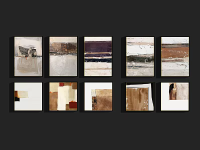 Abstract Framed Paintings With Neutral Tones In Gallery Wall Arrangement 3d model