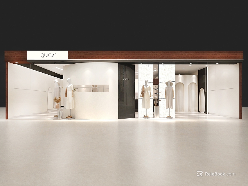 Stylish Modern Clothing Store Interior Featuring Mannequins Clothing Displays And Bright Lighting 3d model 