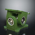 Green Mechanical Component With Double Bearings On Stable Metal Base Structure
