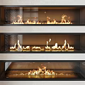 Modern Built In Fireplaces With Glass Front And Burning Flames On Light Wall
