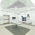 Modern Operating Room Interior With Advanced Surgical Table Hanging Medical Equipment Monitors And Bright Lighting