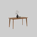 Wooden Dining Table With Black Vase Branches And Small Decorative Accent 3d model