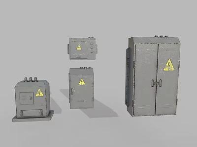 Industrial Control Cabinets With Warning Signs In Various Sizes And Designs 3d model