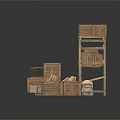 Rustic Wooden Storage Shelves With Crates Wicker Baskets And Display Units