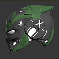 Futuristic Mechanical Helmet Design With Green And Silver Metallic Components