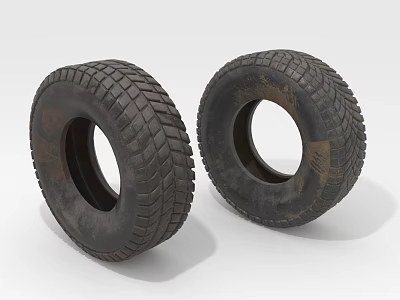 Two Worn Rubber Tires With Deep Tread Patterns And Weathered Surface 3d model