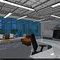 Modern Public Office Interior With Open Workstations Blue Partitions And Large Windows 3d model